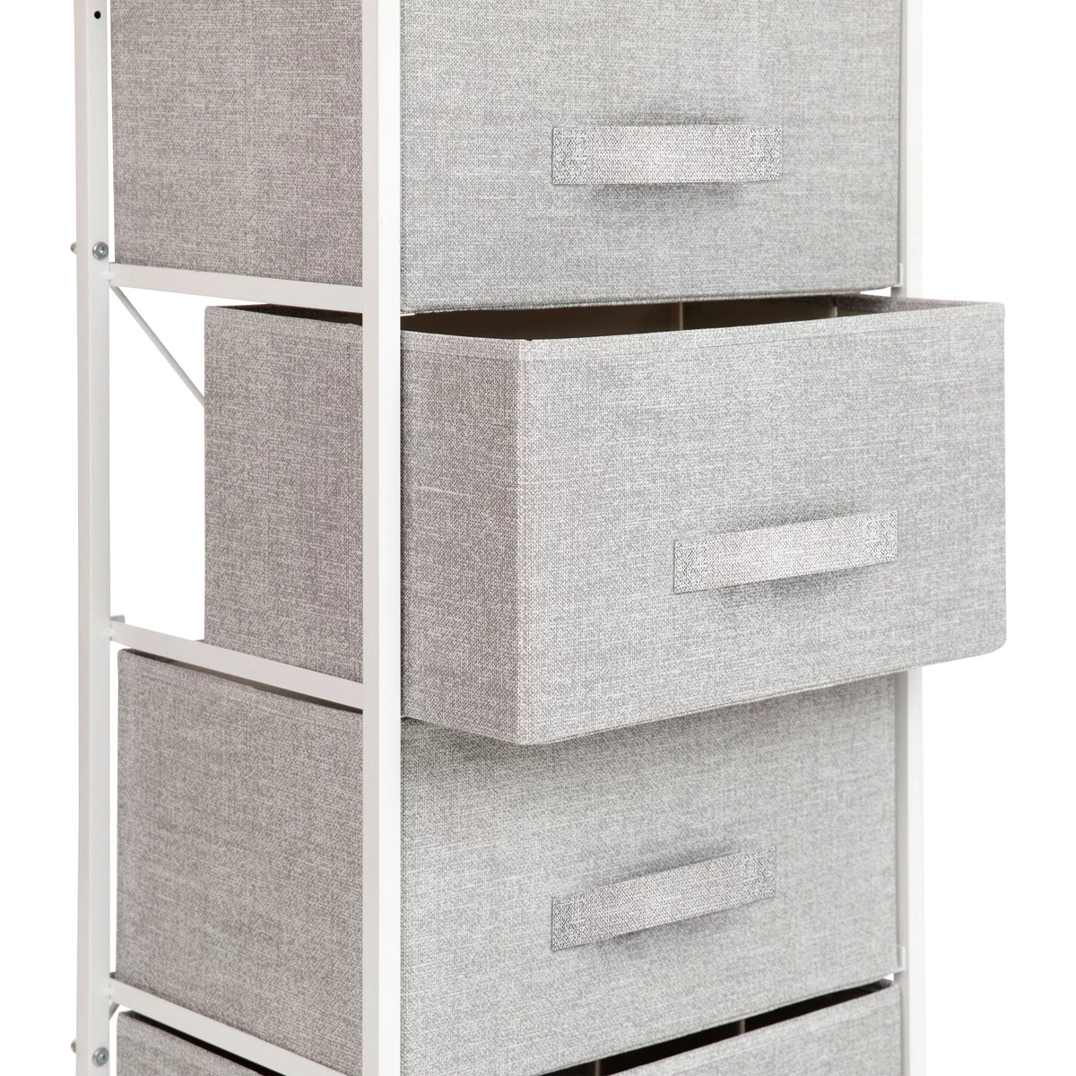 White Metal Frame 4 Gray Fabric Drawers Dresser S393638