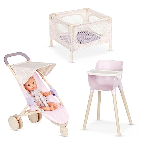 14-Inch Baby Doll Nursery Playset with High Chair, Playpen & Jogger Stroller D4828