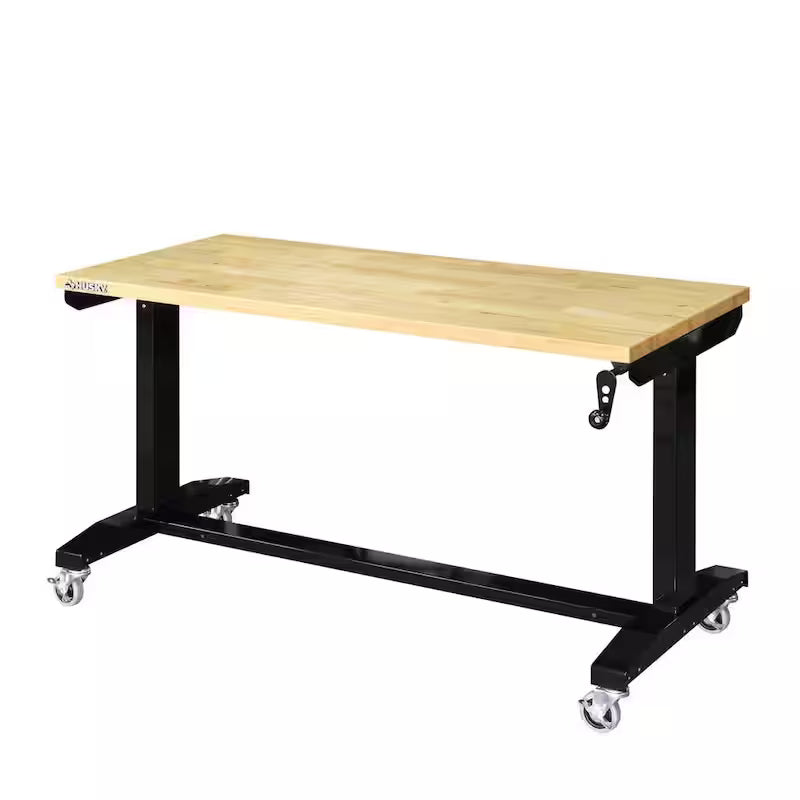 Black Adjustable Height Solid Wood Top Workbench Table F75179