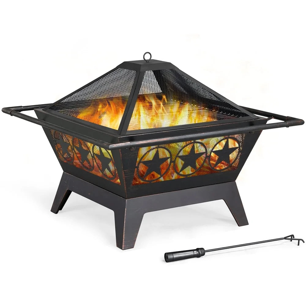 32in Square Steel Fire Pit with Mesh Cover S271