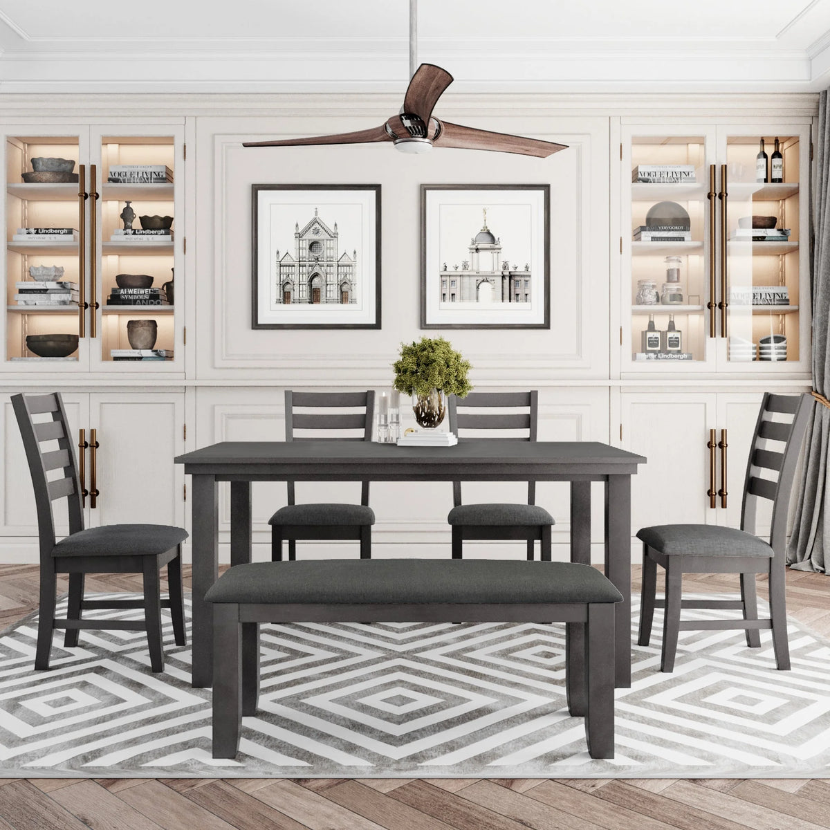 Rustic Wood Dining Table and Chairs Set of 6 Gray P509615
