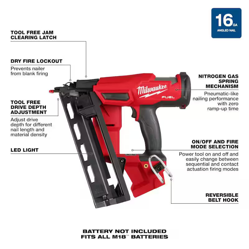 18-Volt Lithium-Ion Brushless Cordless 16-Gauge Angled Finish Nailer N2849