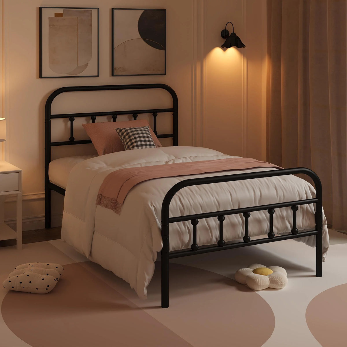 Full Size Metal Platform Bed Frame with Headboard Y50009
