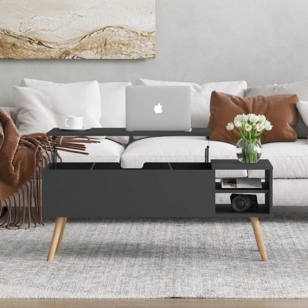 Black Solid Wood Coffee Table with Storage D8686