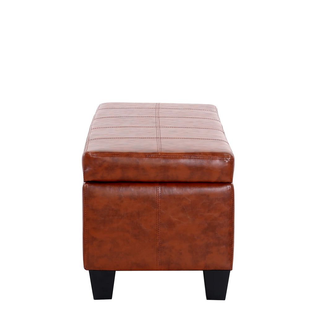 Brown Faux Leather Storage Ottoman Bench E409