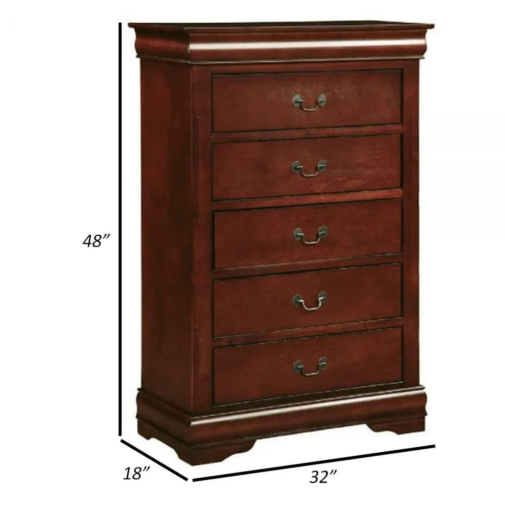 Cherry Brown 5 Drawers Pine Wood Dresser Chest Q707