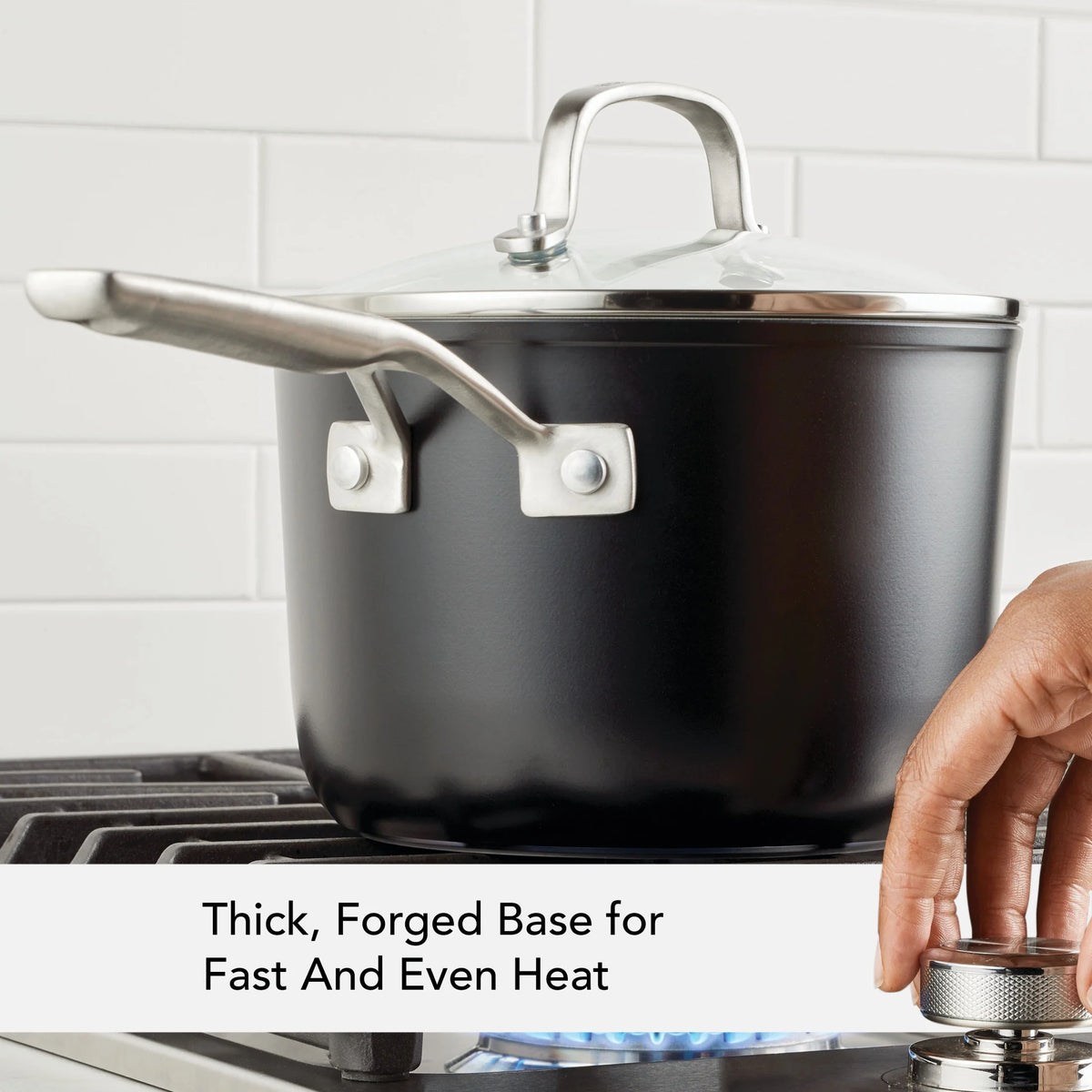 Hard Anodized Ceramic Nonstick Sauce Pan with Lid, 3qt, Matte Black I2808