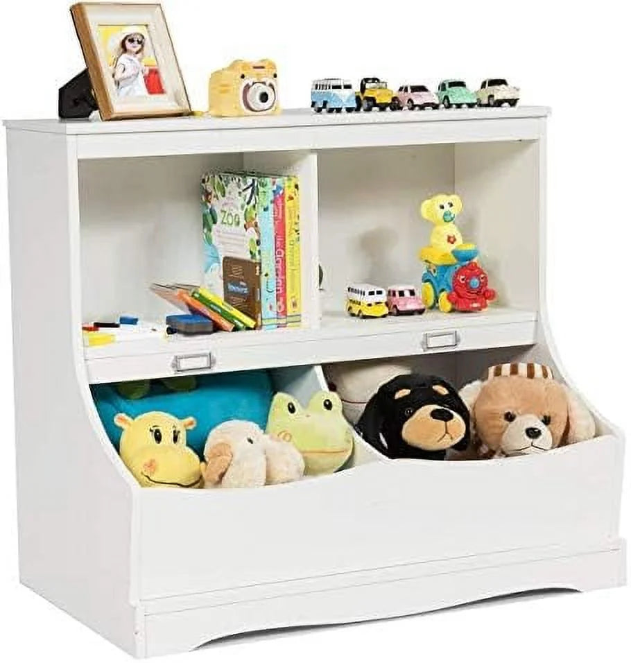 White Wooden 4-Cubby Bookcase and Toy Box I12002