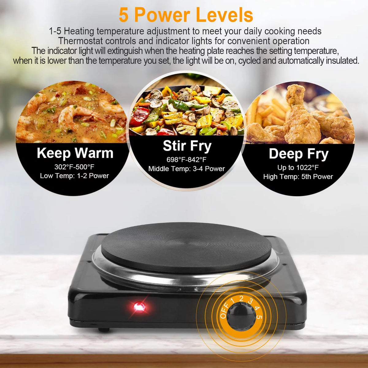 1500W Single Burner Electric Cooktop with Cast Iron Hot Plate H509858