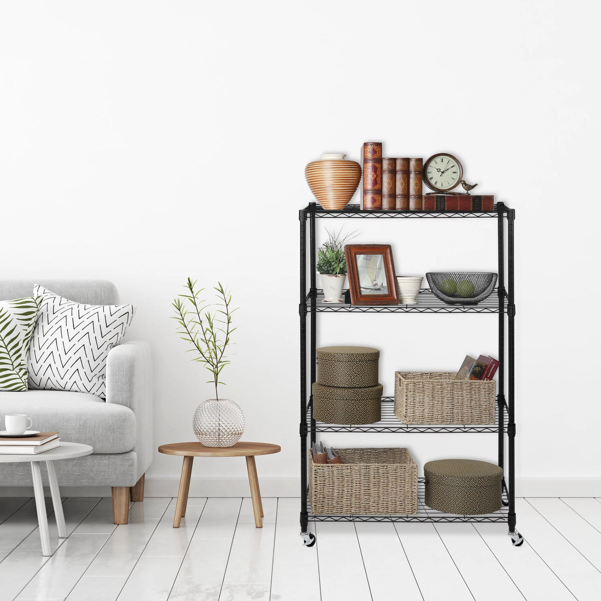 Black 4-Tier Steel Wire Shelving Unit Q974948