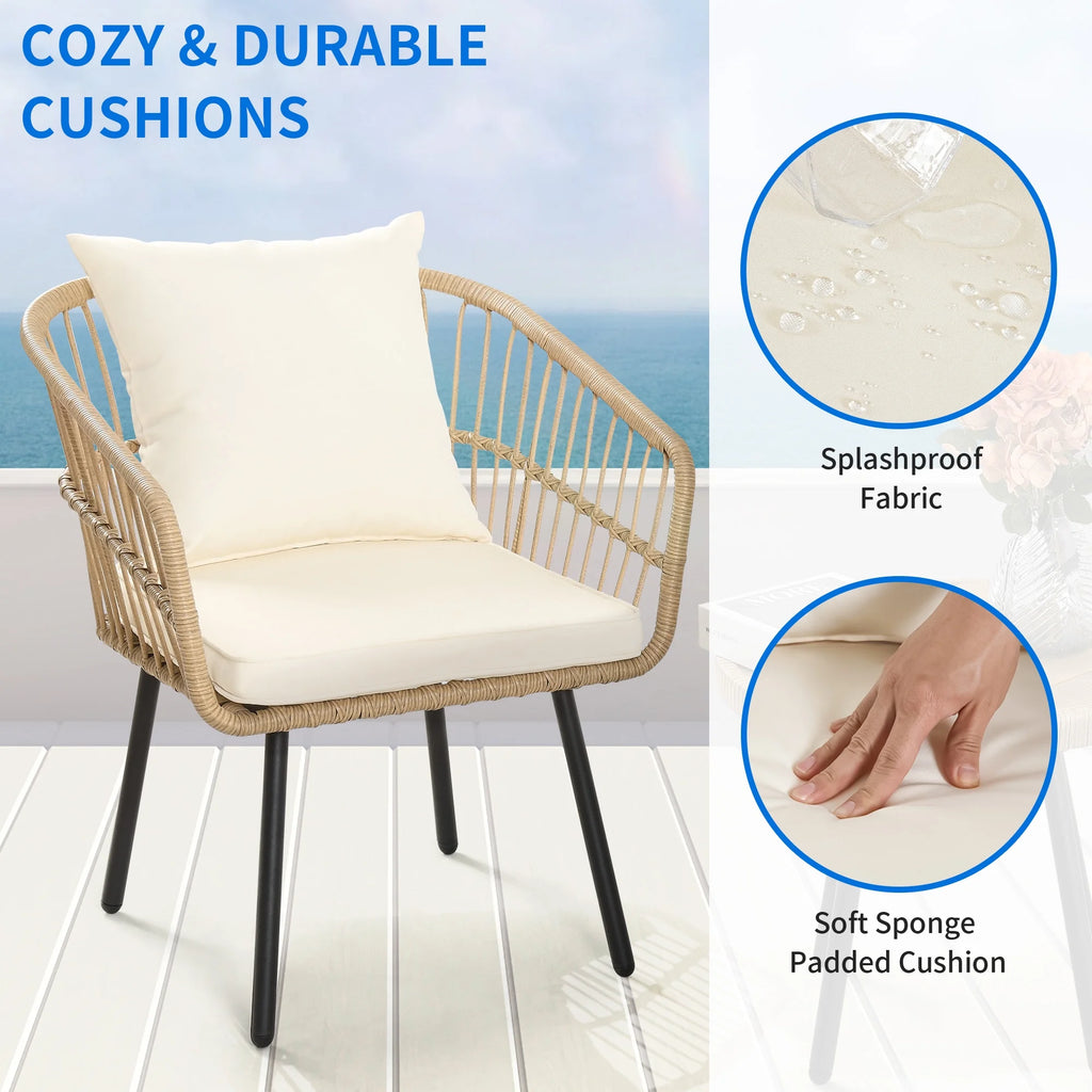 3 Pieces Outdoor Wicker Sofas Rattan Chairs with Gray Cushion and Rattan Coffee Table J322