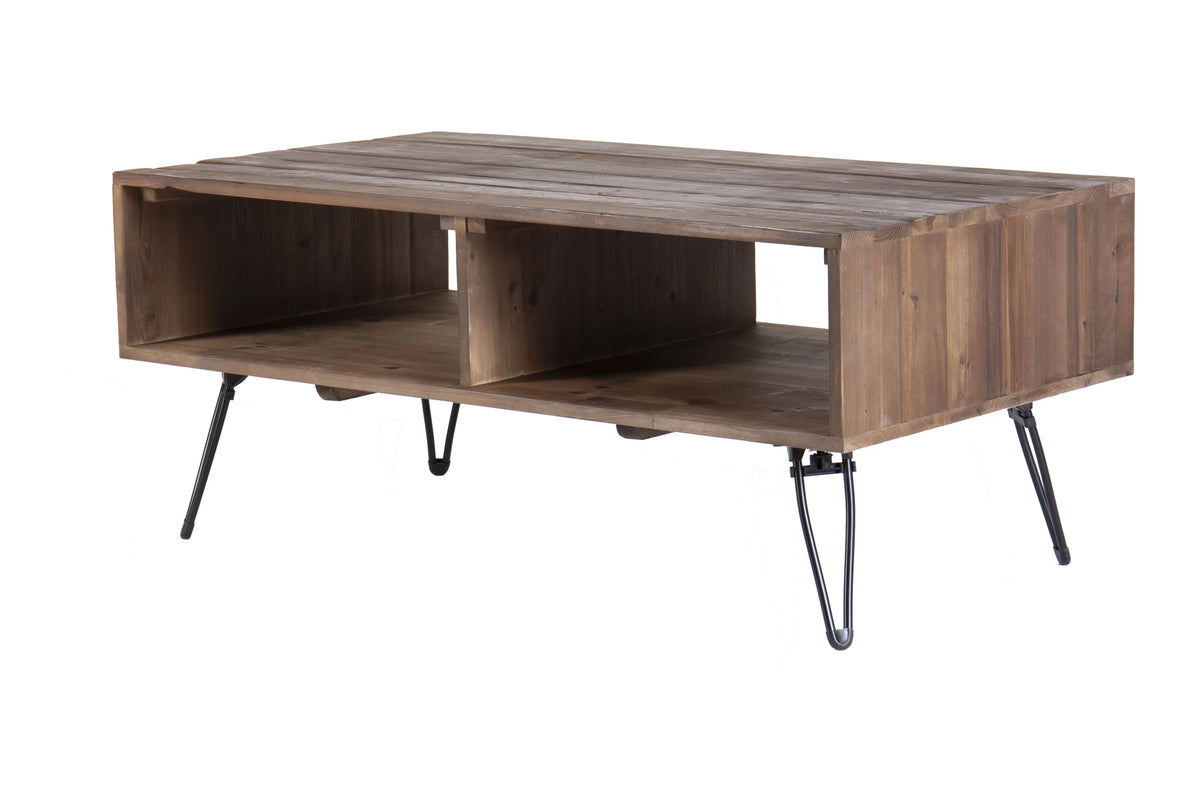Reclaimed Wood Cocktail Table with Open Storage, Metal Legs, Foldable S644501