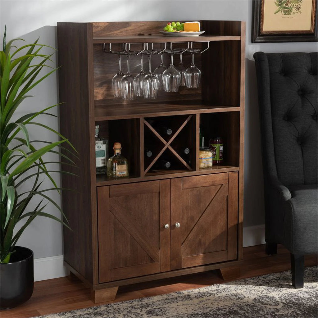 Walnut Brown Finished Wood Wine Storage Cabinet P361979