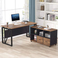 L-Shaped Computer Desk with File Cabinet and Storage Shelves I410