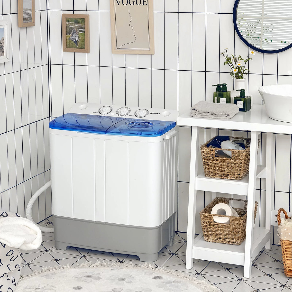 Portable Twin Tub Mini Washing Machine 13.2lb Blue O149