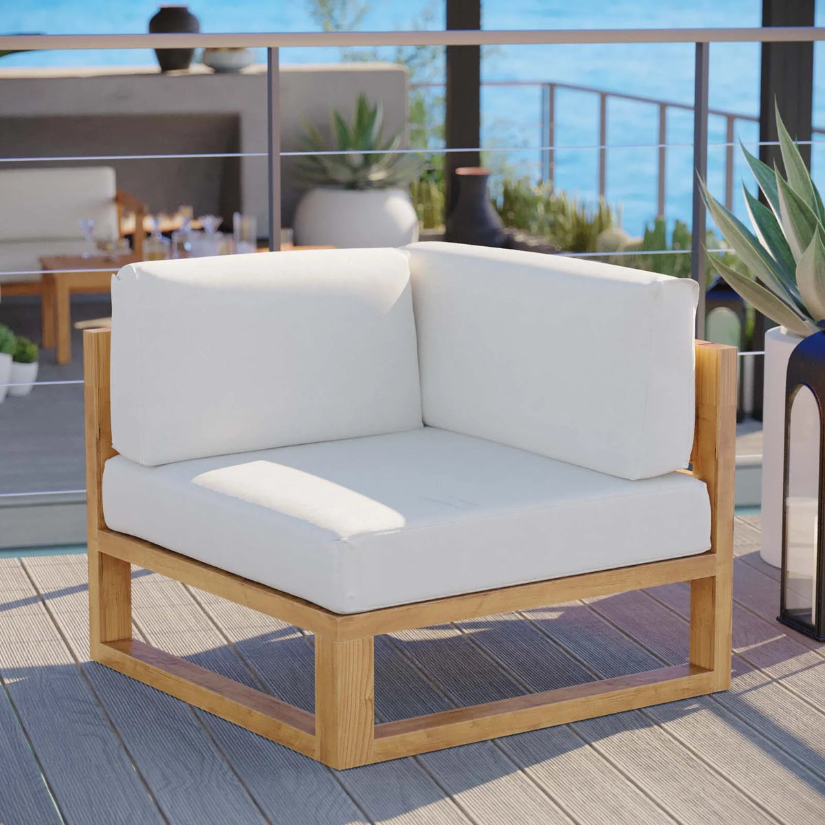 Natural White Teak Wood Corner Chair W73798
