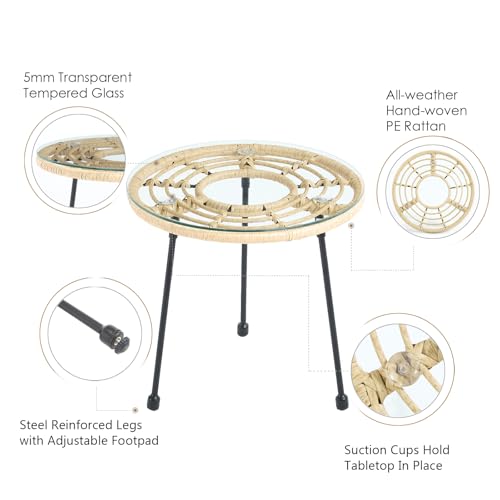 Blue 3 Pieces Upholstered Rattan Patio Bistro Set with Coffee Table J105997