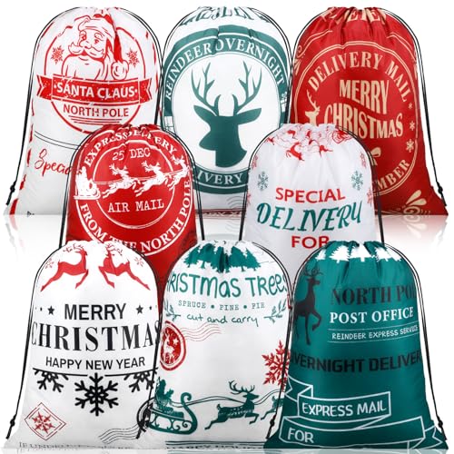 8 Pcs Christmas Drawstring Gift Bags X46387