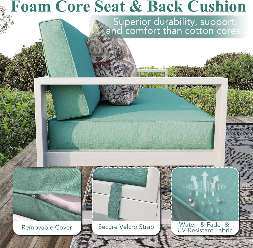 8 Pieces White Aluminum Patio Furniture Set with Ottoman and Coffee Table L45227