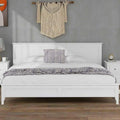 King Size White Wooden Platform Bed with Headboard A494372