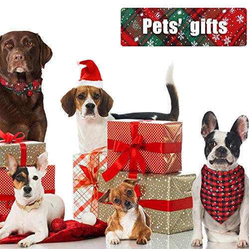 Christmas Dog Bandanas and Collars Set Plaid Adjustable with Safety Bell A610