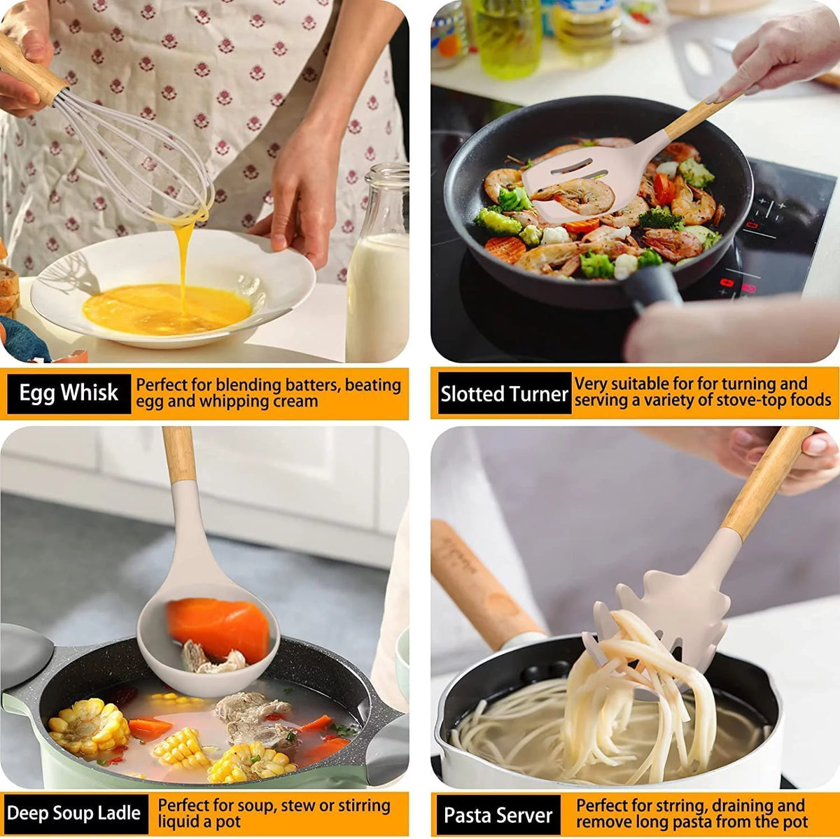 22 Piece Non-Stick Kitchen Utensils Set with Holder Wooden Handle J126