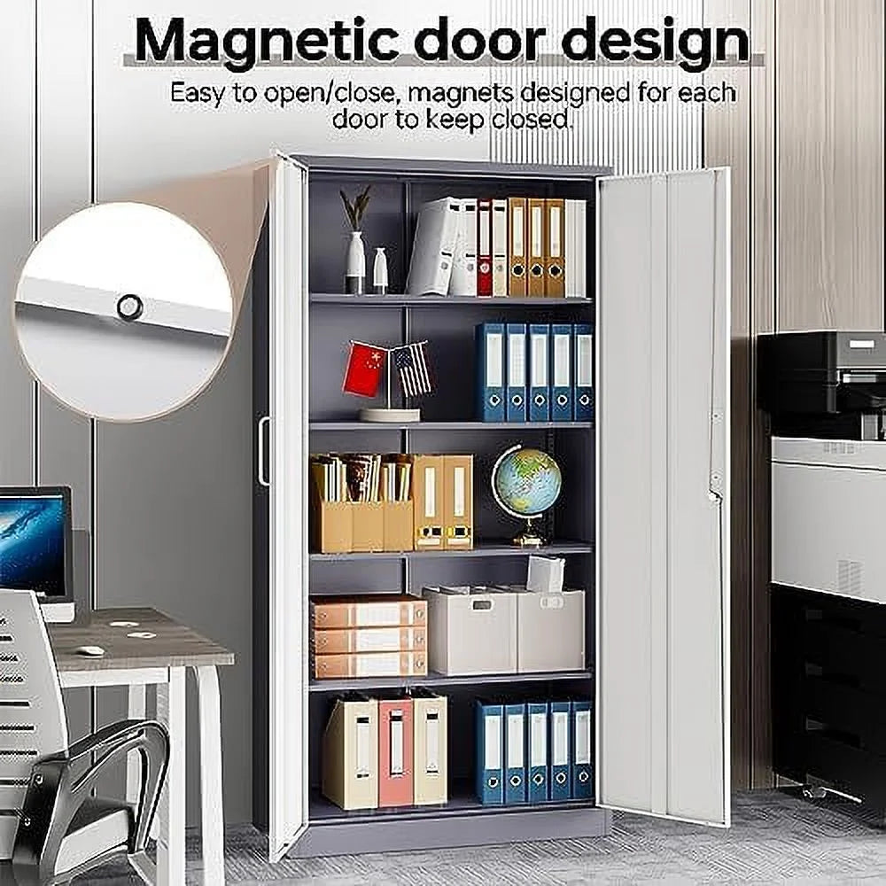 Metal Cabinet with Locking Doors 71" Tall 2 Adjustable Shelves Steel Cabinet R88269
