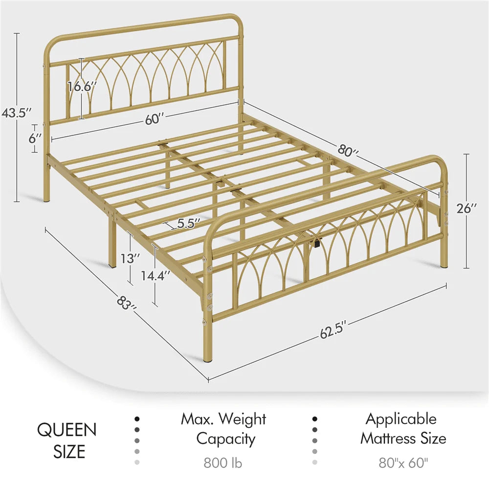 Black Metal Platform Bed Frame with Headboard and Footboard C742