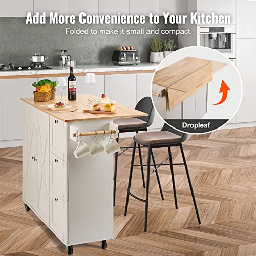 White Rolling Kitchen Island Cart with Storage Cabinet and Drawer Y393064