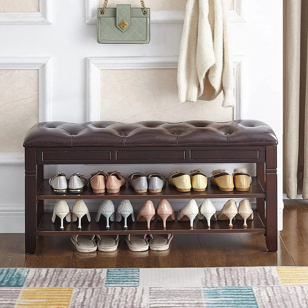 Black Shoe Storage Bench with Cushion N27349