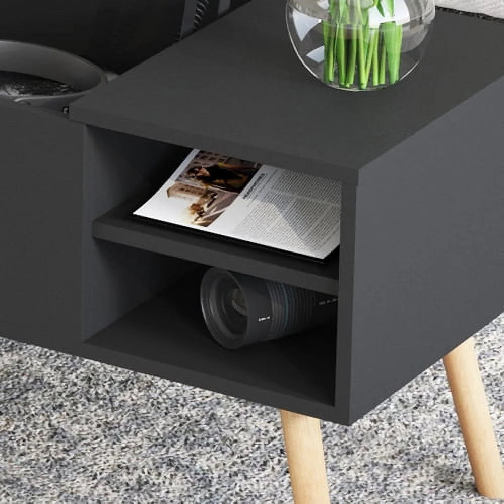 Black Solid Wood Coffee Table with Storage D8686