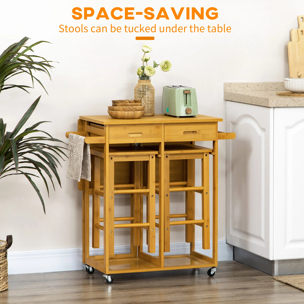 Breakfast Cart Table and Chair Set Kitchen Island with Seating Y230