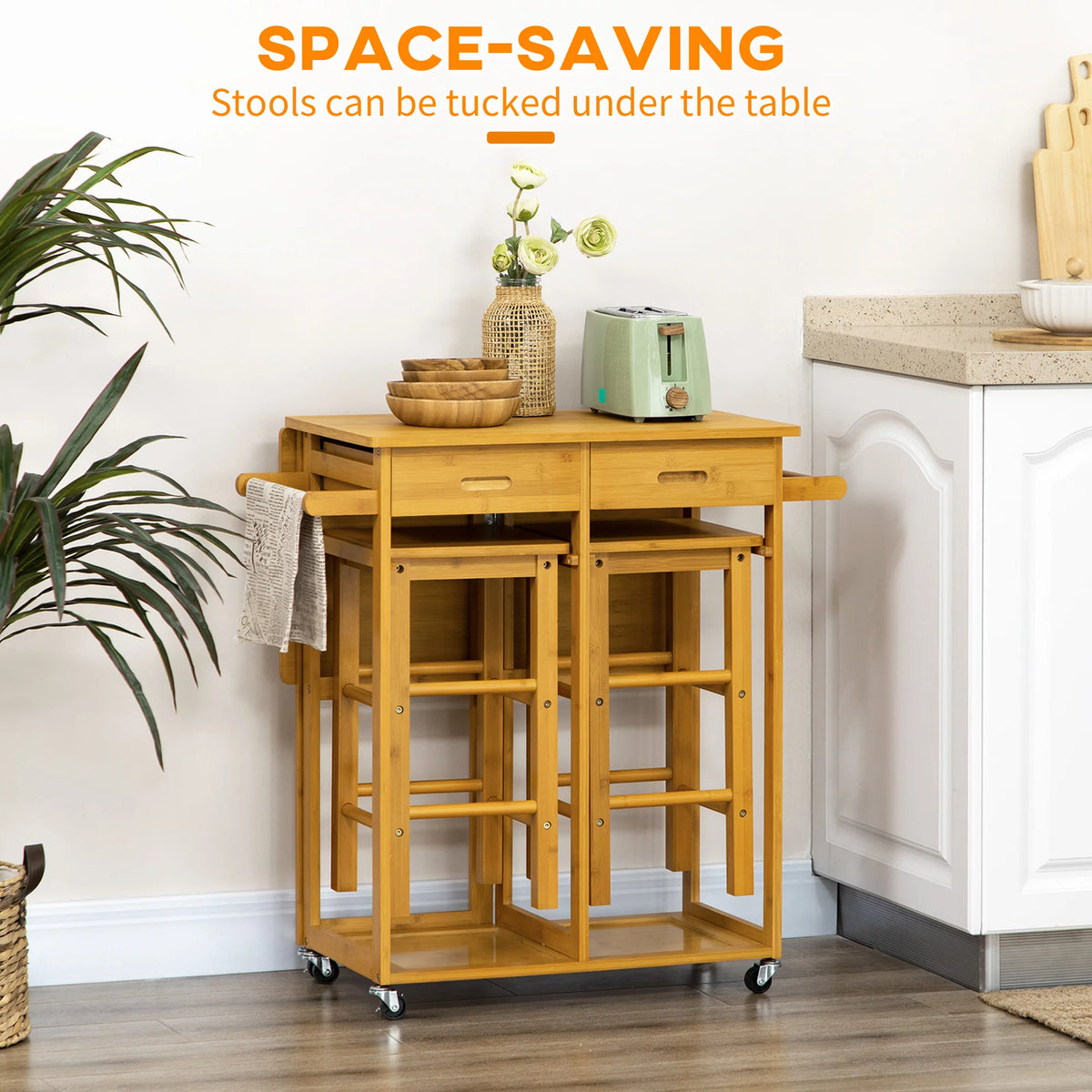 Breakfast Cart Table and Chair Set Kitchen Island with Seating Y230