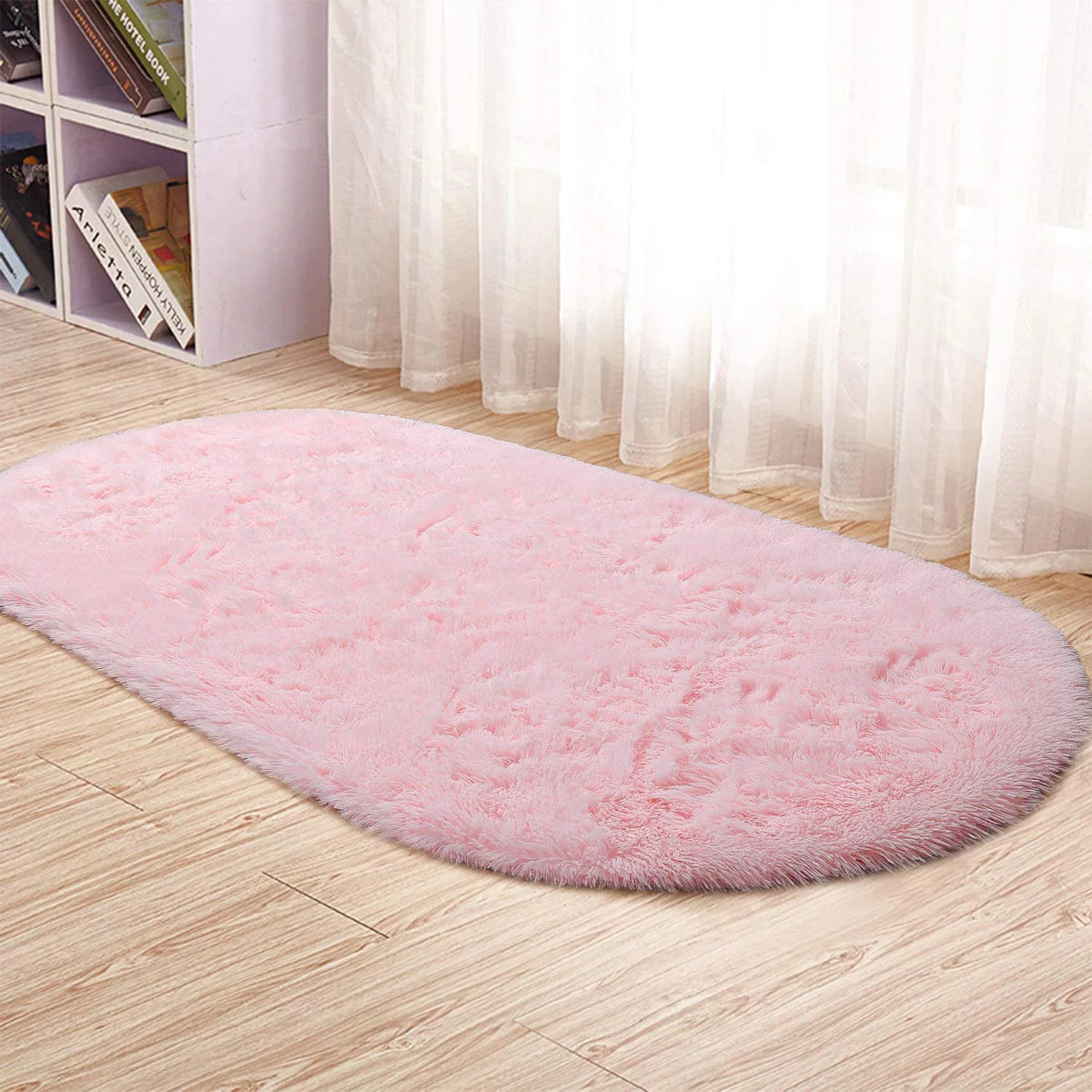 Pink Velvet Shaggy Area Rug 2.6' x 5.3' Q827397