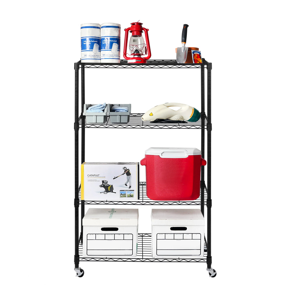 Black 4-Tier Steel Wire Shelving Unit Q974948