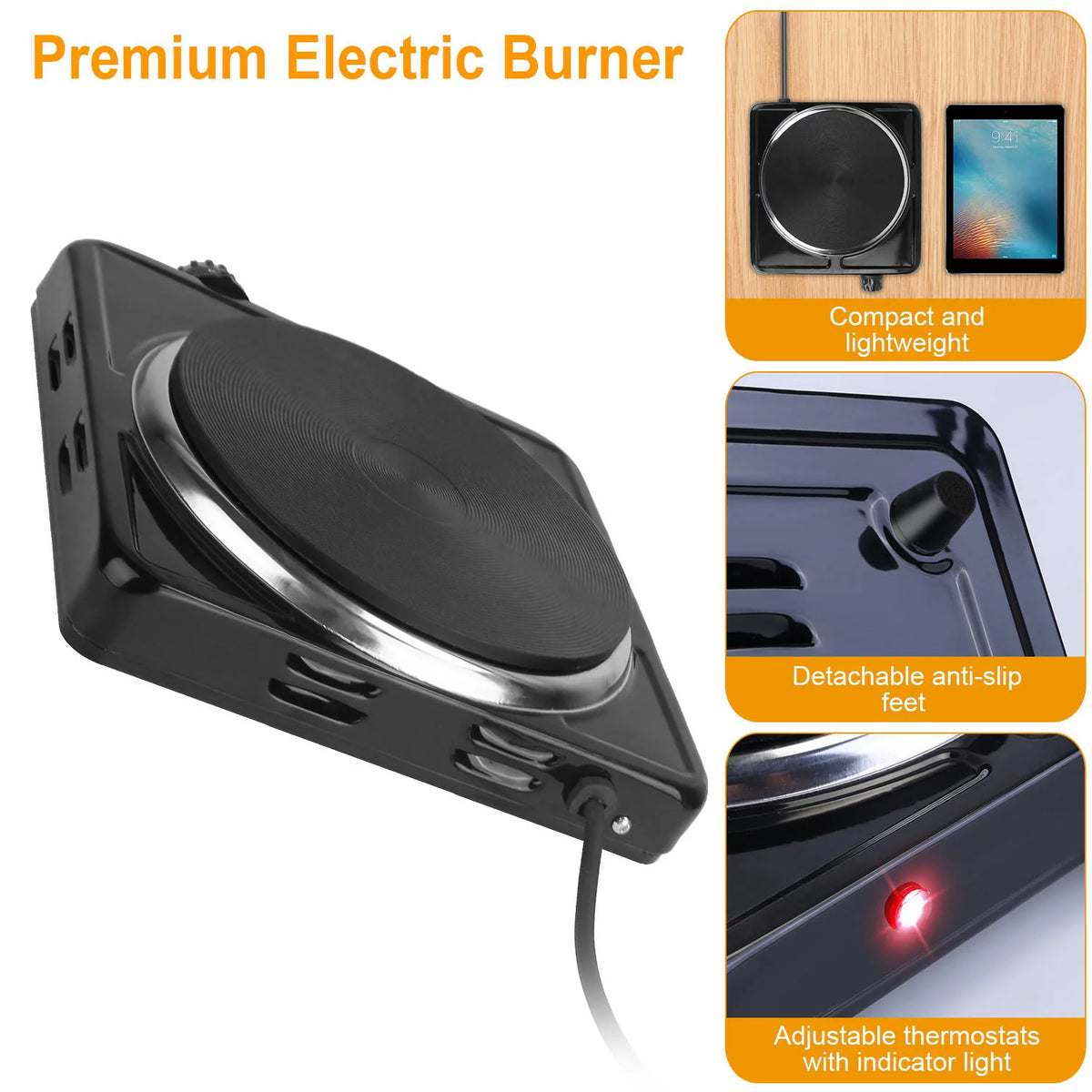 1500W Single Burner Electric Cooktop with Cast Iron Hot Plate H509858