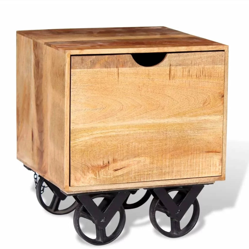 Side Table with Drawer Wheels Mango Wood E343