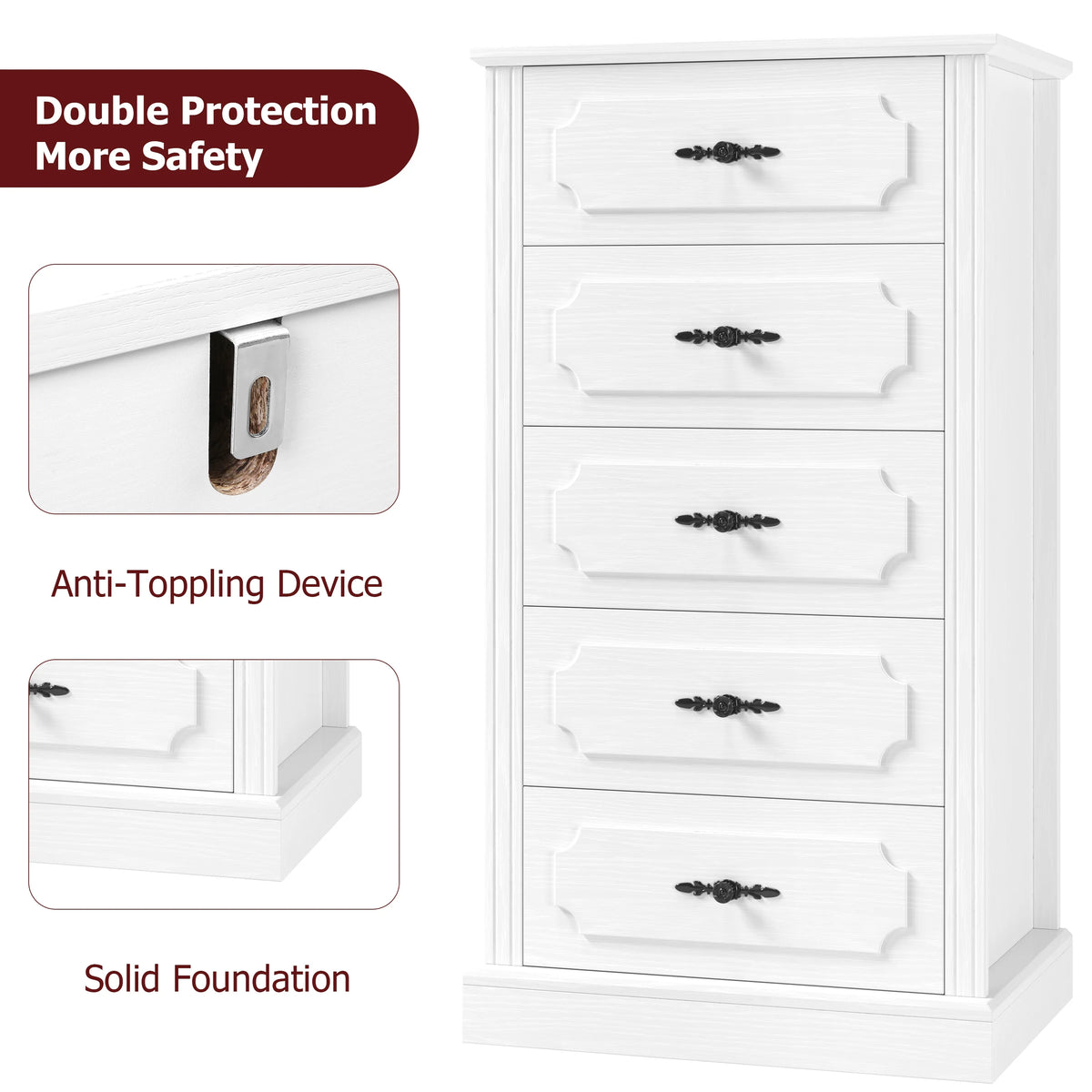 White 5 Drawer Wood Dresser Y40578