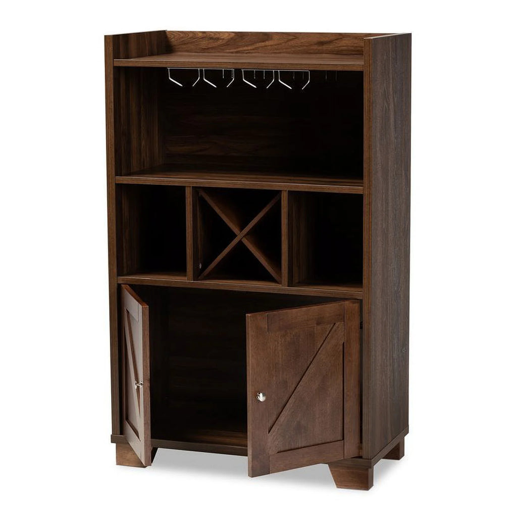 Walnut Brown Finished Wood Wine Storage Cabinet P361979