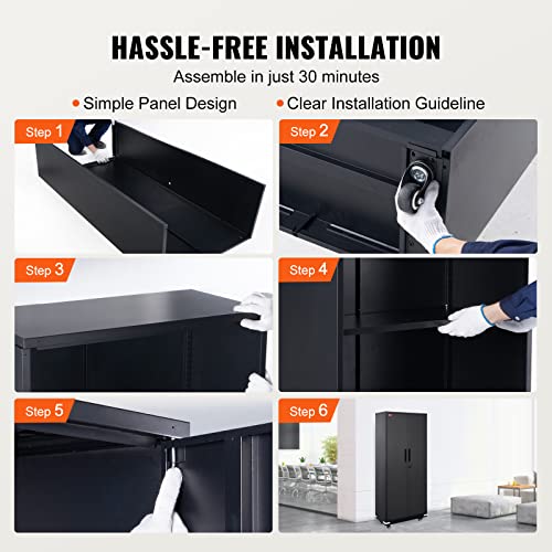 Black Metal Storage Cabinet with 4 Adjustable Shelves M5259