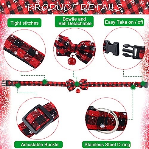 Christmas Dog Bandanas and Collars Set Plaid Adjustable with Safety Bell A610