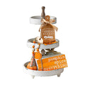Distressed White 3 Tiered Wood Tray Stand L7443