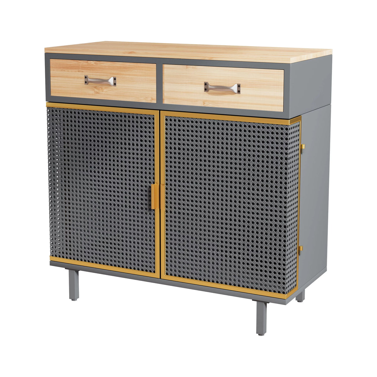 31.5'' Wide 2 Drawer Iron Carbonized Bamboo Sideboard X2514