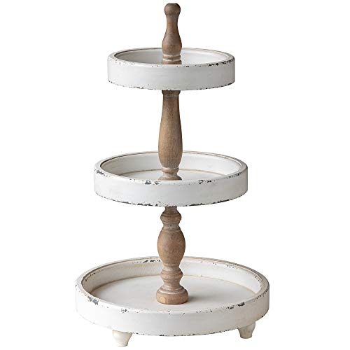 Distressed White 3 Tiered Wood Tray Stand L7443