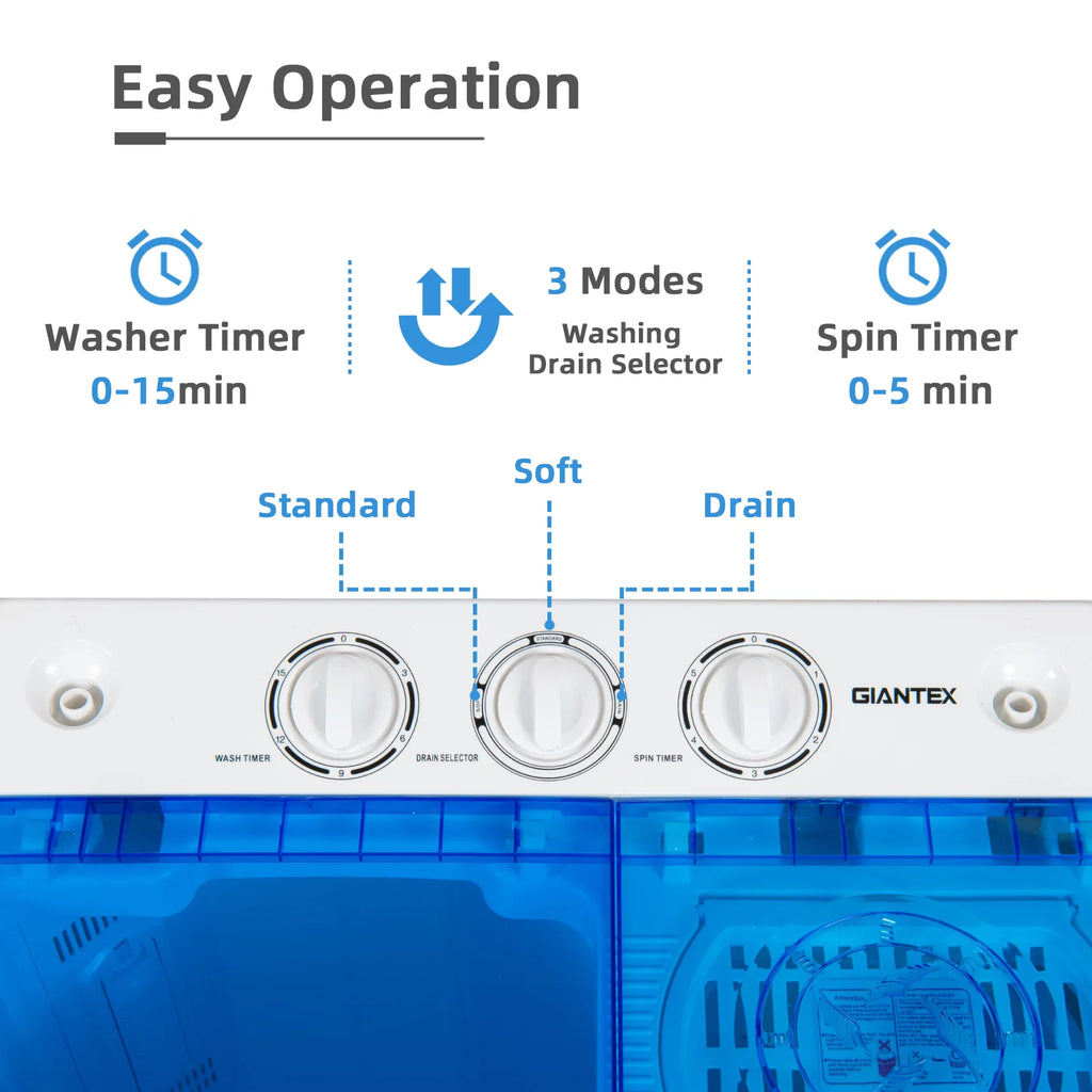 Portable Twin Tub Mini Washing Machine 13.2lb Blue O149