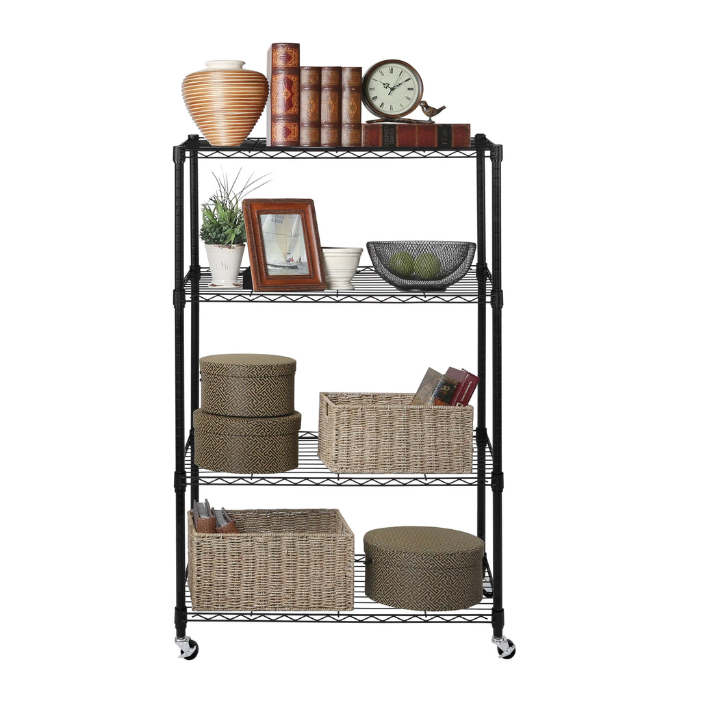 Black 4-Tier Steel Wire Shelving Unit Q974948