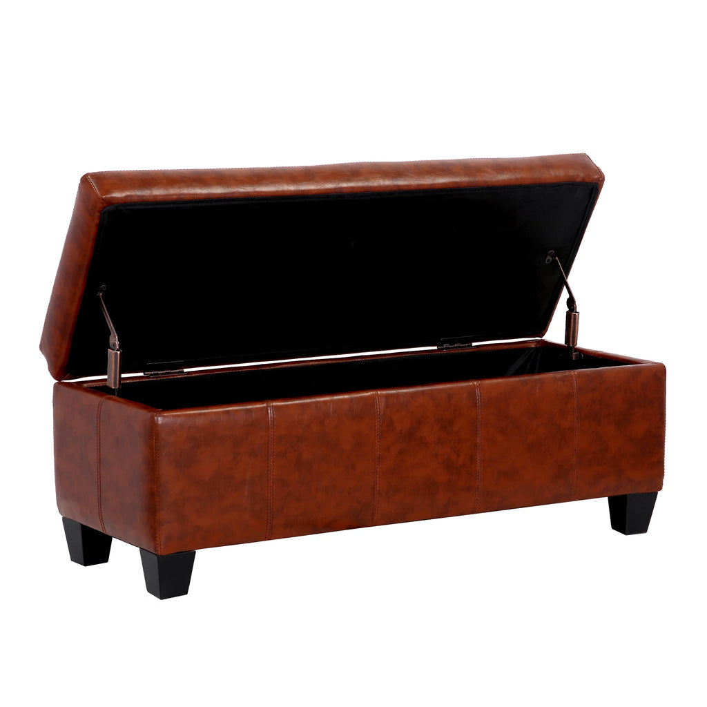 Brown Faux Leather Storage Ottoman Bench E409