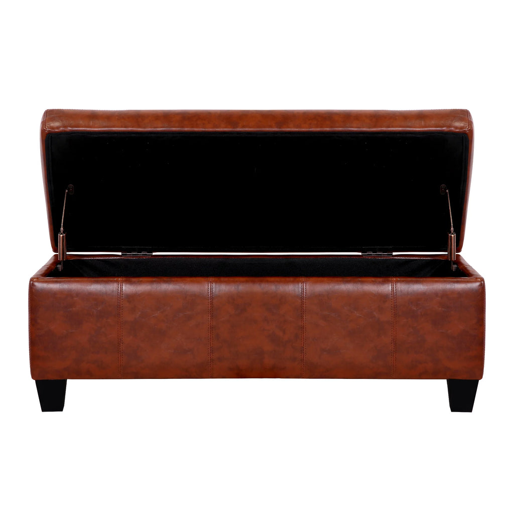 Brown Faux Leather Storage Ottoman Bench E409