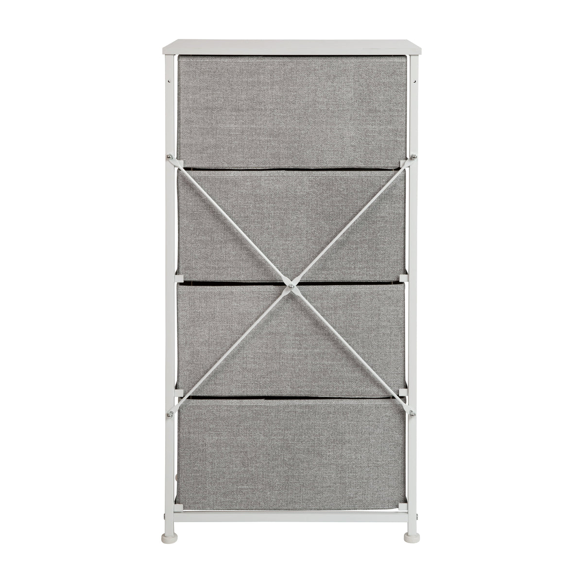 White Metal Frame 4 Gray Fabric Drawers Dresser S393638