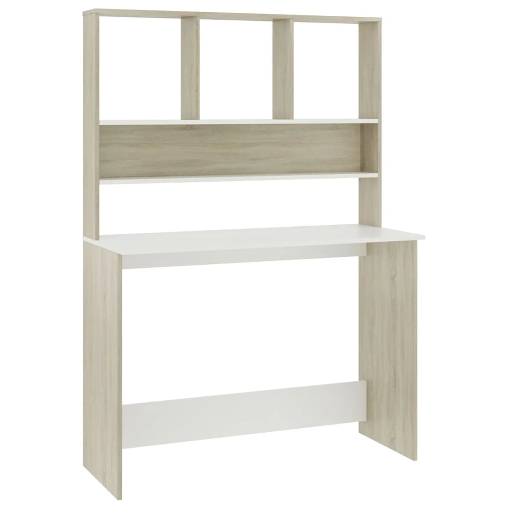 White and Sonoma Oak Desk with Shelves B22370